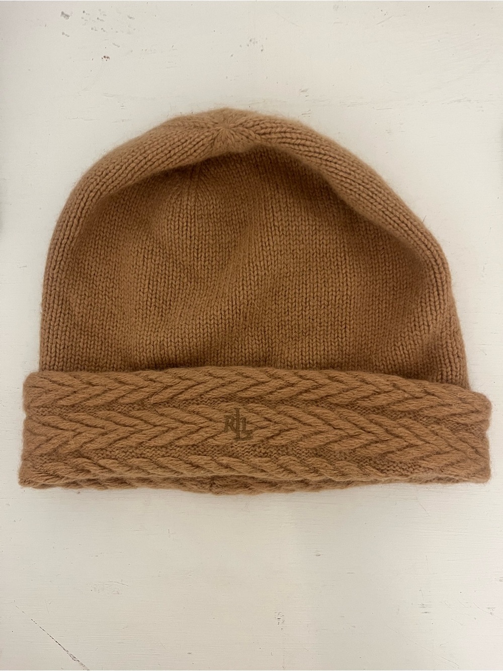 Ralph Lauren Camel Cable Cuff Knit Beanie